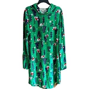 No Comment NY LA Women's LS Christmas Polar Bear Hooded Lounge Dress NWT Size L
